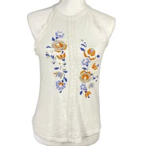 American Rag, Sz Small, White Crochet Trim Tank, Boho, Faux Embroidery, Festival